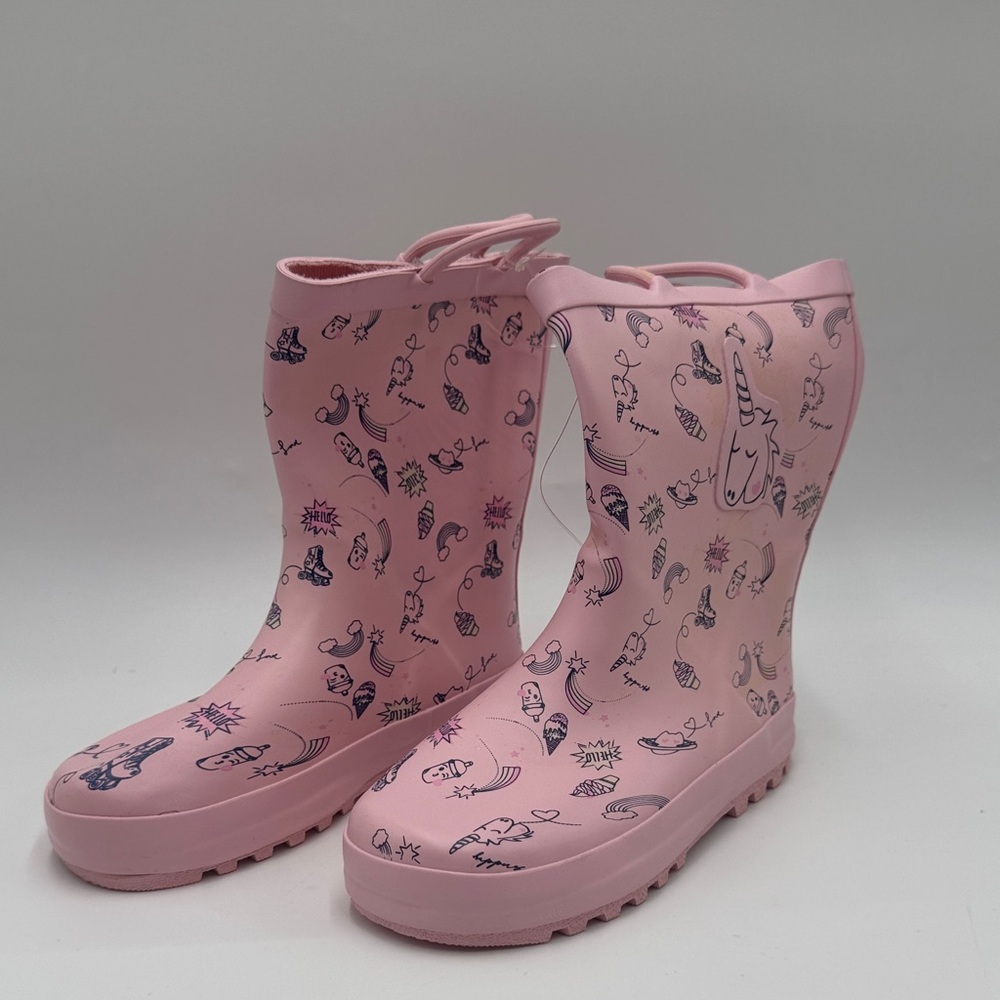 KomfysMe Girls Unicorn Rain Boots Pink Doodle Print Waterproof Size 13 - Picture 1 of 4